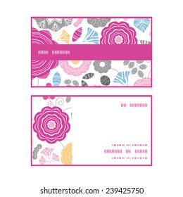 Vector vibrant floral scaterred horizontal stripe frame pattern business cards set