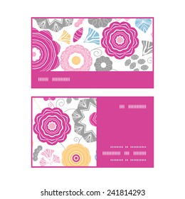 Vector vibrant floral scaterred horizontal stripe frame pattern business cards set