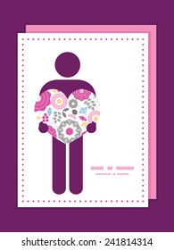 Vector vibrant floral scaterred man in love silhouette frame pattern invitation greeting card template
