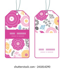 Vector vibrant floral scaterred vertical stripe frame pattern tags set