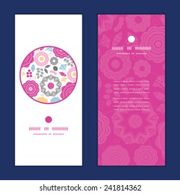 Vector vibrant floral scaterred vertical round frame pattern invitation greeting cards set