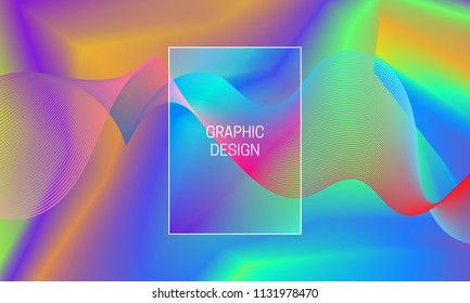 Vector vibrant gradient background with iridescent guilloche wave. Template for backdrop generation.