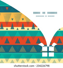 Vector vibrant ikat stripes Christmas gift box silhouette pattern frame card template