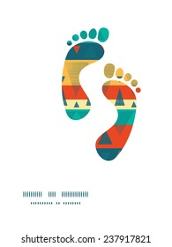 Vector vibrant ikat stripes footprints silhouettes pattern frame