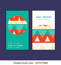 Vector vibrant ikat stripes vertical round frame pattern business cards set