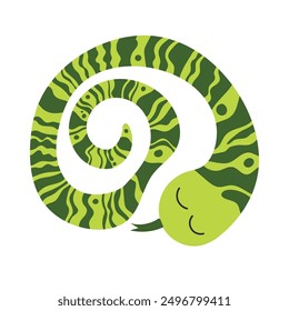 Vector vibrant illustration of a striped snake in a flat style. 2025 symbol of the year