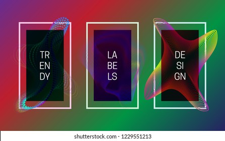 Vector vibrant labels design. Set of frames with divergent colorful dots and lines.