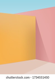 Vector Vibrann Pastel Geometric Studio Shot Corner Hintergrund, Rosa, Gelb & Beige