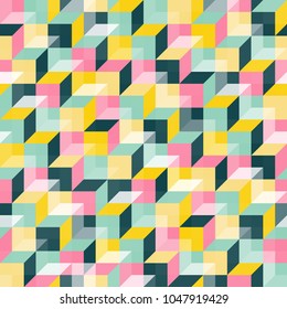Vector vibrant polygon background. Digital geometric abstraction with boxes. Seamless pattern. Cube cell.