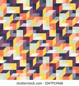 Vector vibrant polygon background. Digital geometric abstraction with boxes. Seamless pattern. Cube cell.