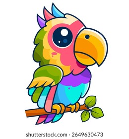 Vector of a vibrant tropical flower crown with lush green leaves and a parrot, representing exotic flora and island-inspired festive decoration