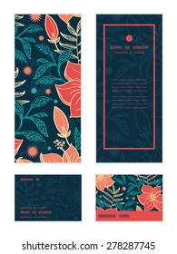 Vector vibrant tropical hibiscus flowers vertical frame pattern invitation greeting, RSVP and thank you cards set