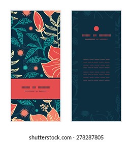 Vector vibrant tropical hibiscus flowers vertical frame pattern invitation greeting cards set