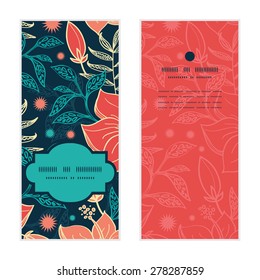 Vector vibrant tropical hibiscus flowers vertical frame pattern invitation greeting cards set