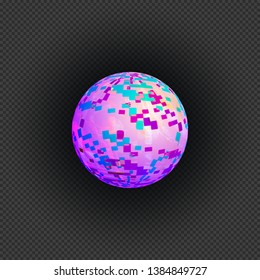 vector vibrant various colors ball modern art graphic spheric design element glitch abstract digital damaged data file error on transparent dark background