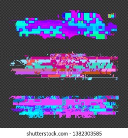 vector vibrant various colors modern art graphic design elements glitches set abstract digital damaged data file error templates on transparent dark background
