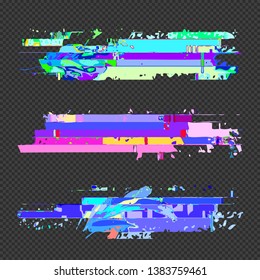 vector vibrant various colors modern art graphic design elements glitches set abstract digital damaged data file error templates on transparent dark background