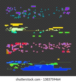 vector vibrant various colors modern art graphic design elements glitches set abstract digital damaged data file error templates on transparent dark background
