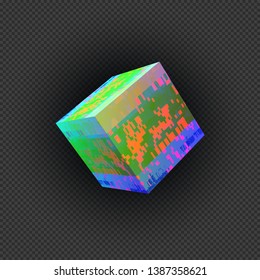 vector vibrant various colors square modern art graphic cubical design element glitch abstract digital damaged data file error on transparent dark background
