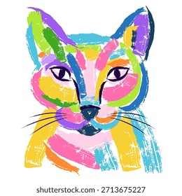 Cabeza de gato de acuarela vibrante de Vector, ilustración pintada a mano. Elemento de diseño de impresión de arte animal para el Anuncio, cartel, tarjeta de felicitación, invitación, decoración