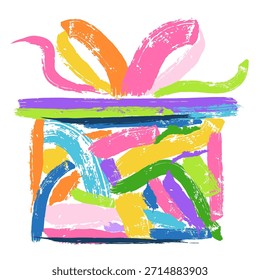 Vector vibrant watercolor gift box, hand painted illustration. Design element for banner, promo, holiday offer, voucher, Black Friday, Christmas sale, Birthday gift, greeting card, art print