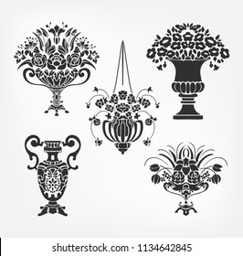 vector victorian baroque design elements flower vase set