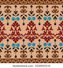Vector, Victorian Damask Pattern, Brown, Red Tones, Luxury, Seamless, Oriental Ethnic, Traditional, Aztec Abstract, Design for Surface, Fabric, Clothing, Textiles and Decor.