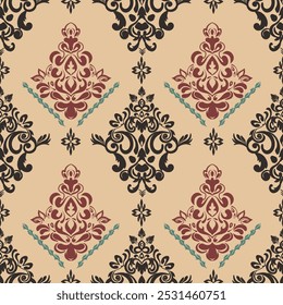 vector, Victorian Damask Pattern, Cream brown, pastel tones, Luxury, Seamless, Oriental Ethnic, Traditional, Aztec Abstract, Design for Surface, Fabric, Clothing, Textiles and Decor.