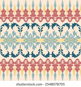 vector, Victorian Damask Pattern, Pastel Cream,Vintage style Luxury, Seamless, Oriental Ethnic, Traditional, Aztec Abstract, Design for Surface, Fabric, Clothing, Textiles and Decor.