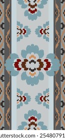 Vector Victorian Damask Pattern, Pastel Cream, Blue, Vintage Style, Luxury, Seamless, Ethnic, Oriental, Traditional, Abstract Aztec. Design for Carpet, Texture, Fabric, Clothing, Textile and Decor.