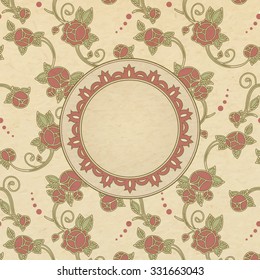Vector victorian retro background - textured old paper card background in art nouveau style with roses and copy space