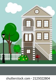 Vector Victorian Style House Scenery