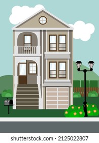 Vector Victorian Style House Scenery