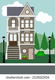 Vector Victorian Style House Scenery