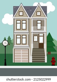 Vector Victorian Style House Scenery