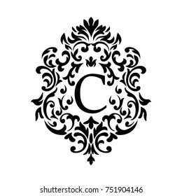 Vector. Victorian style. Ornate element for design and place for text and letters C. Ornamental patterns for wedding invitations, birthday and greeting cards.