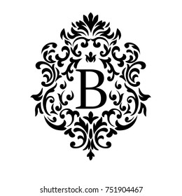 Vector. Victorian style. Ornate element for design and place for text and letters B. Ornamental patterns for wedding invitations, birthday and greeting cards.