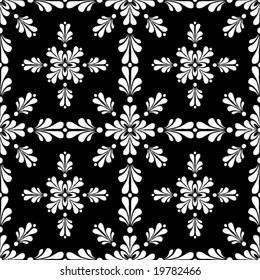 Vector Victorian style seamless wallpaper tile. Created in black and white.