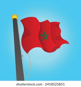 Vector victor's drawing of the flag of Morocco fluttering in the sky