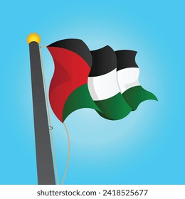 Vector victor's drawing of the flag of palestine fluttering in the sky