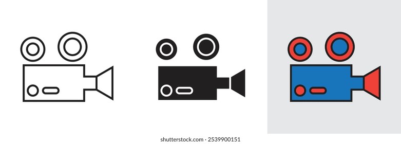 Vector video camera icon used for film making, movie production, image recording, digital web and entertainment.