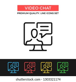 Vector video chat icon. Conference call concept. Premium quality graphic design. Modern signs, outline symbols collection, simple thin line icons set for websites, web design, mobile app, infographics