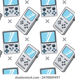 Vector video game console gameboy gamepad controller digital seamless repeat pattern Illustration texture