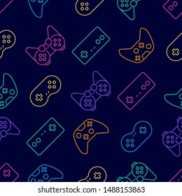 Vector Video Game And Esport Device Set Outline Seamless Pattern Background.