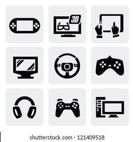 vector video game icons set on gary