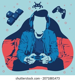 vector del reproductor de videojuegos con iconos de videojuegos