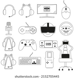 Vector video game set of outline icons