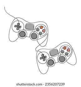 Vector Video Games Console Joystick Linie kontinuierliche Zeichnung Illustration. Handgezeichnetes Silhouettensymbol. Minimales Design-Element für Druck, Banner, Karte, Wand-Kunst-Poster, Broschüre, Logo, Zeichen.