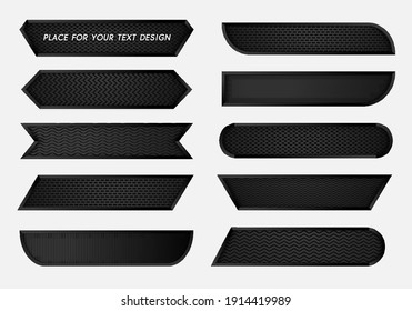 Vector video headline title or television news bar design with black metal patterns texture steel background