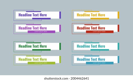 Vector Video Headline Title Or Television News Bar Design Template Isolated On White Background. Graphic Set Of Broadcast News Lower Thirds Banner For Television, Video And Media Channel